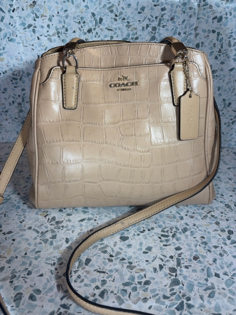Coach F35231 Beige Croc Embossed Leather Mini Christie Satchel Crossbody - Picture 9 of 9